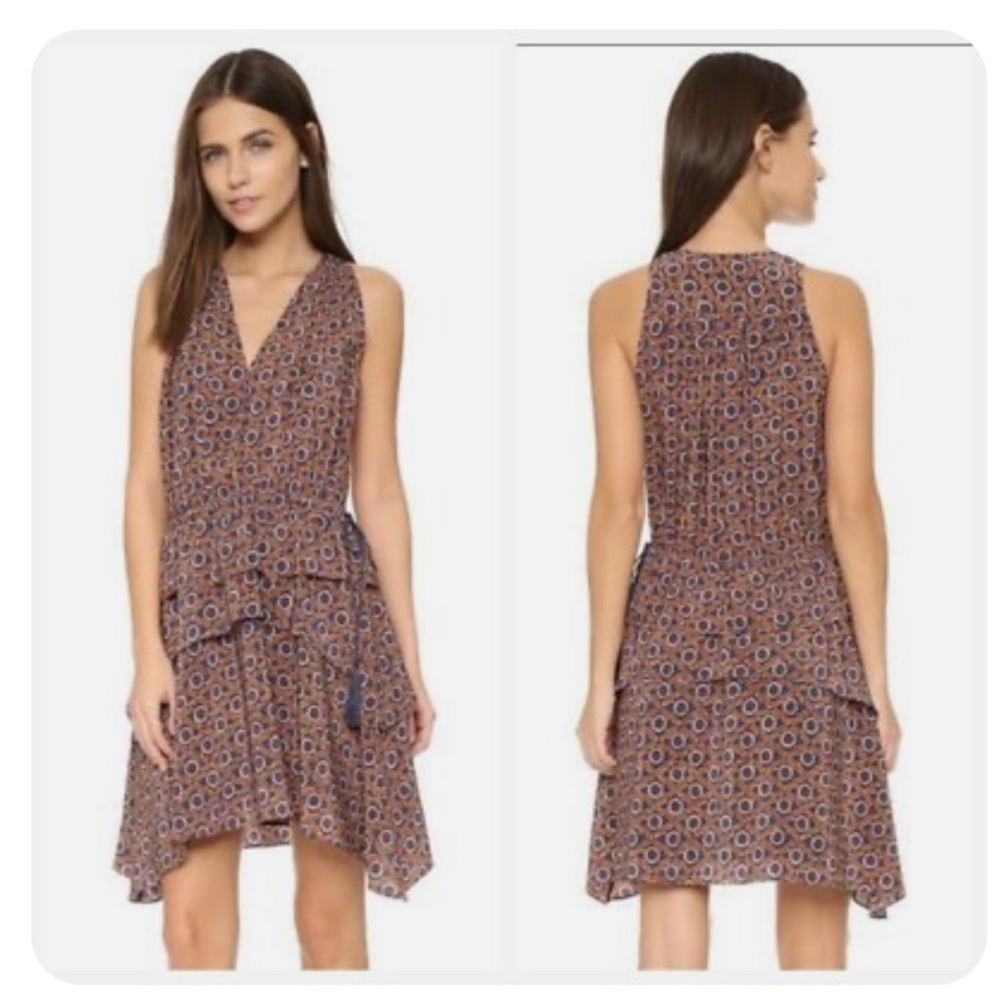Derek Lam Asymmetrical Sleeveless Dress in Brown and Blue